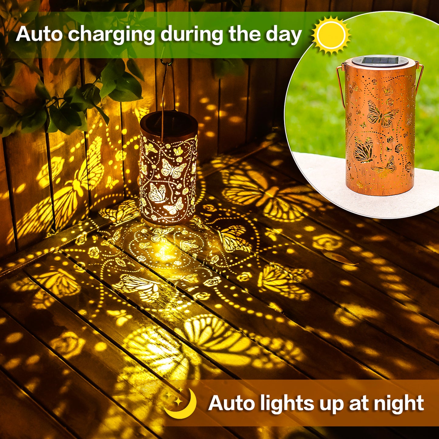 2 Pack Butterfly Solar Lanterns Outdoor Waterproof Hanging Solar Lights Butterfly Gifts for Women Men Metal Decorative LED Lights for Garden Decor,Yard,Patio,Lawn,Tabletop,Pathway,Landscape