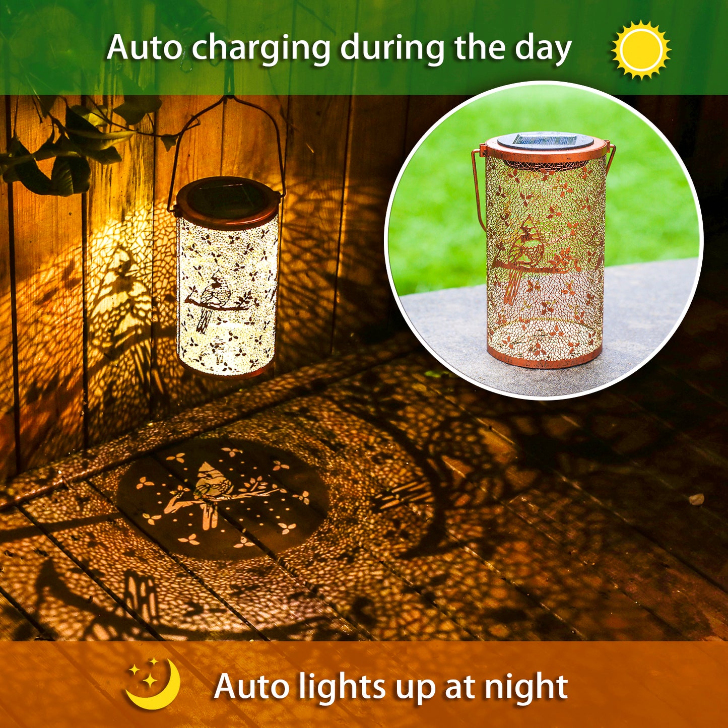 2 Pack Cardinal Outdoor Solar Hanging Lanterns Waterproof LED Solar Lights Metal Decorative Lanterns for Garden, Patio, Courtyard, Backyard, Yard Decor Unique Cardinal Gifts for Women Gardening