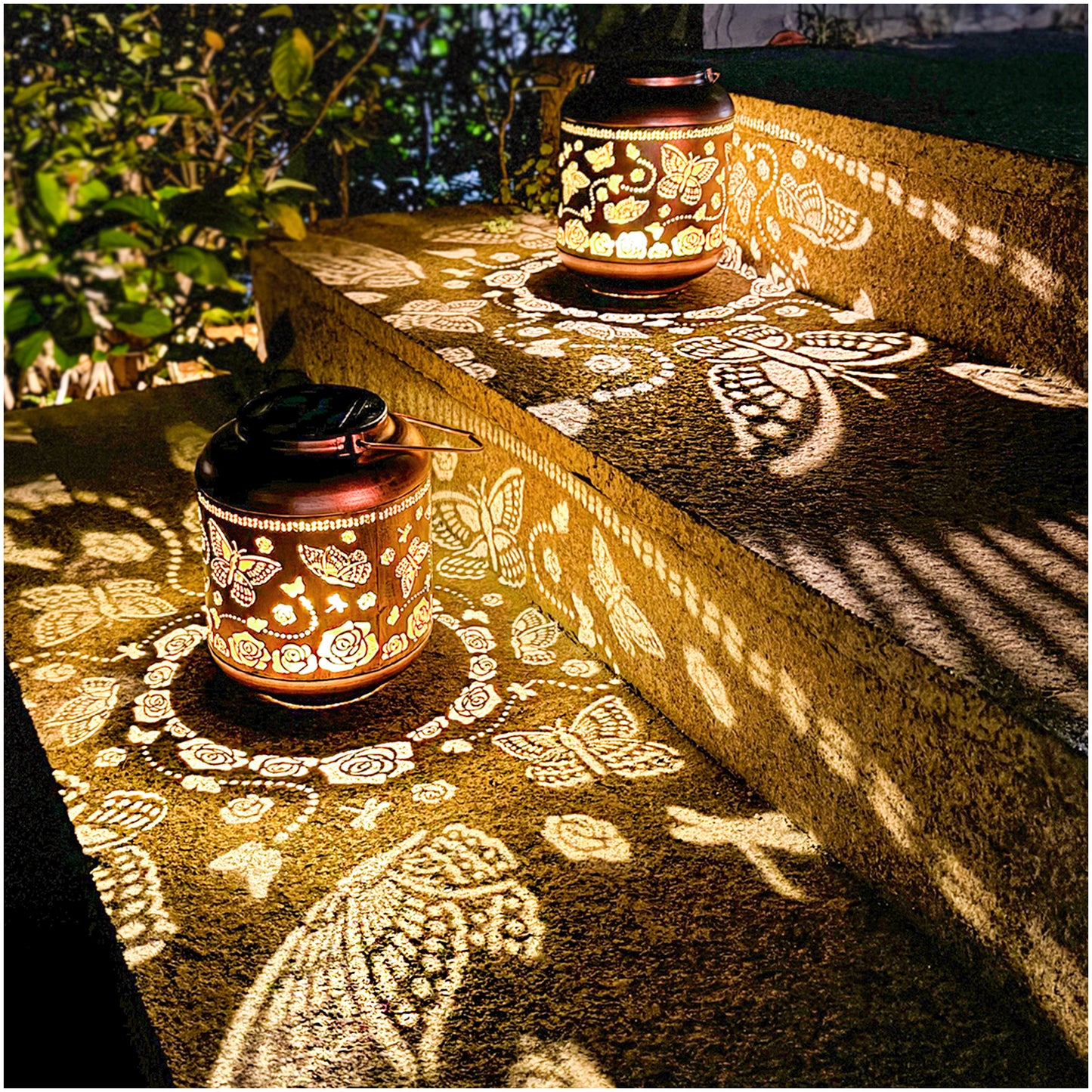 2 Pack Butterfly Outdoor Solar Hanging Lanterns Waterproof LED Solar Lights Metal Decorative Lanterns for Garden, Patio, Courtyard, Backyard, Yard Decor Unique Butterfly Gifts for Women Gardening